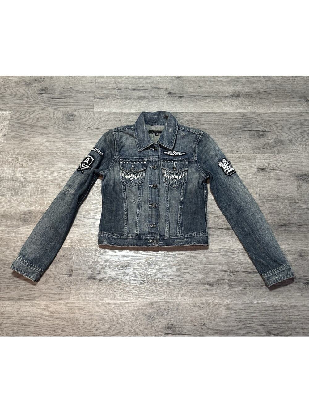 Affliction Black Premium Label Thundercat Jean Jacket Women’s XS Denim Patches
